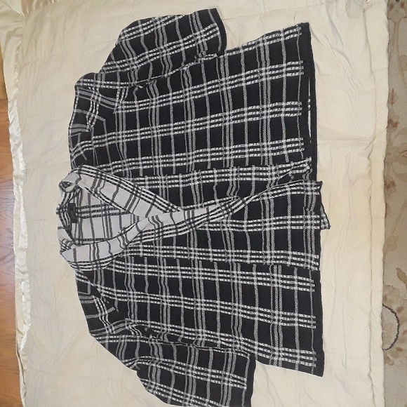 Ezin Black/Cream Checkered Open Front Shaw Collar Cardigan 2X - Picture 2 of 7